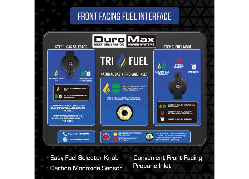 DuroMax Portable Tri-Fuel Generator with CO Alert, 13,000 Surge Watts, 10,500 Rated Watts, Electric Start, Model# XP13000HXT