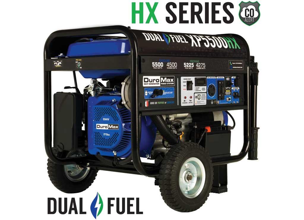 DuroMax Dual Fuel Generator with CO Alert, 5500 Surge Watts, 4500 Rated Watts, Electric Start, Model# XP5500HX