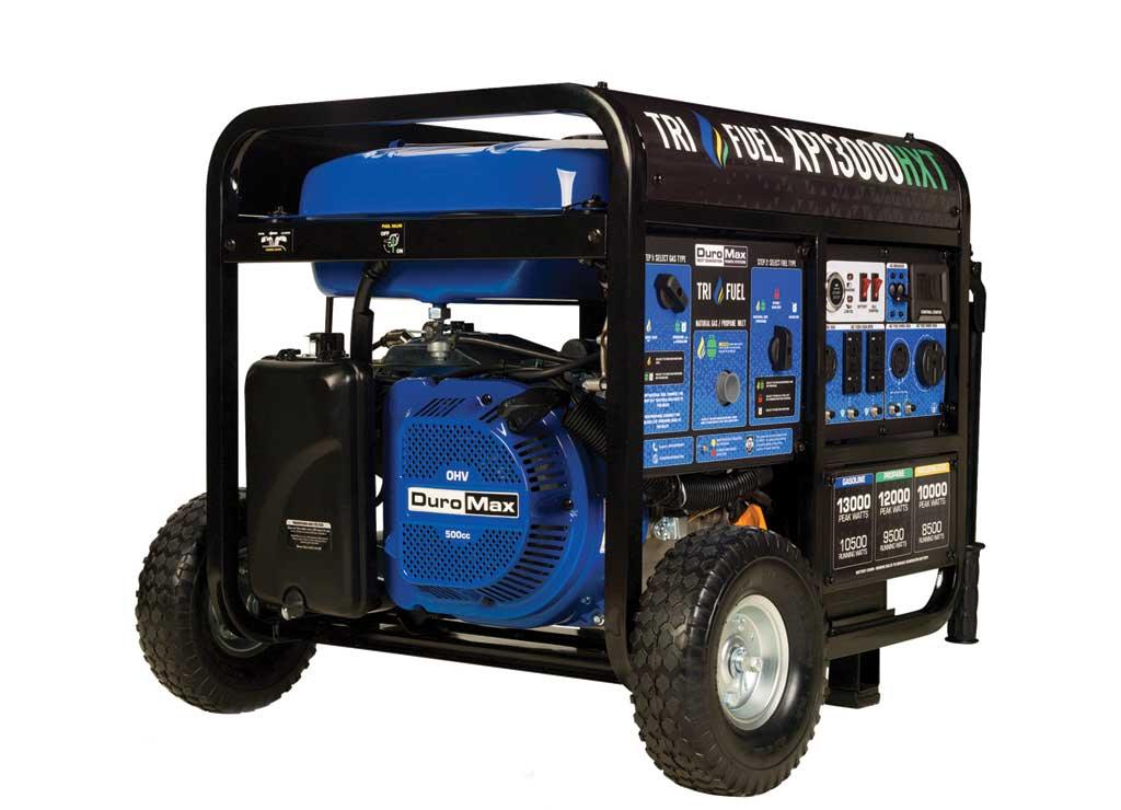 DuroMax Portable Tri-Fuel Generator with CO Alert, 13,000 Surge Watts, 10,500 Rated Watts, Electric Start, Model# XP13000HXT