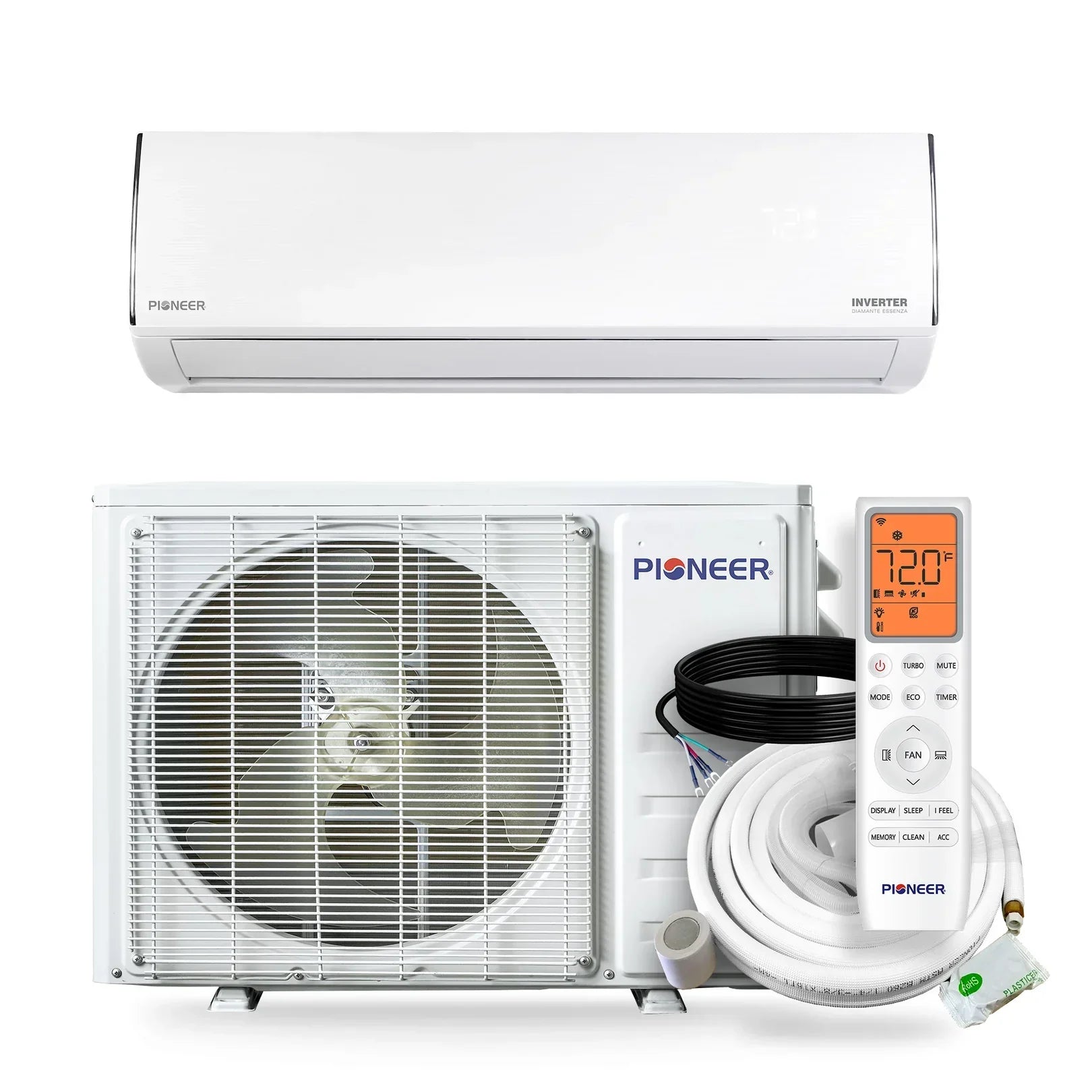 Pioneer® Diamante Essenza™ 11,500 BTU 17 SEER2 115V High-Wall Ductless Mini-Split Air Conditioner Inverter Heat Pump with 16 Ft. Kit