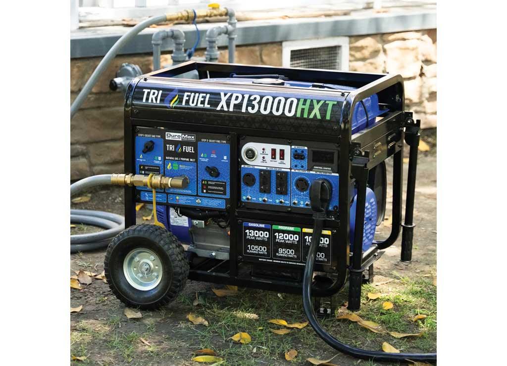 DuroMax Portable Tri-Fuel Generator with CO Alert, 13,000 Surge Watts, 10,500 Rated Watts, Electric Start, Model# XP13000HXT