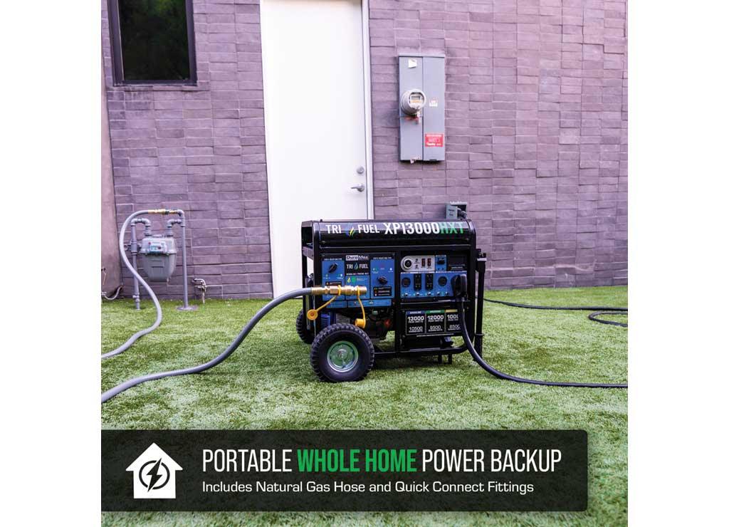 DuroMax Portable Tri-Fuel Generator with CO Alert, 13,000 Surge Watts, 10,500 Rated Watts, Electric Start, Model# XP13000HXT