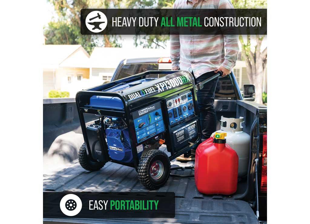 DuroMax Portable Dual Fuel Generator, 13,000 Surge Watts, 10,500 Rated Watts, Electric Start, Model# XP13000HX