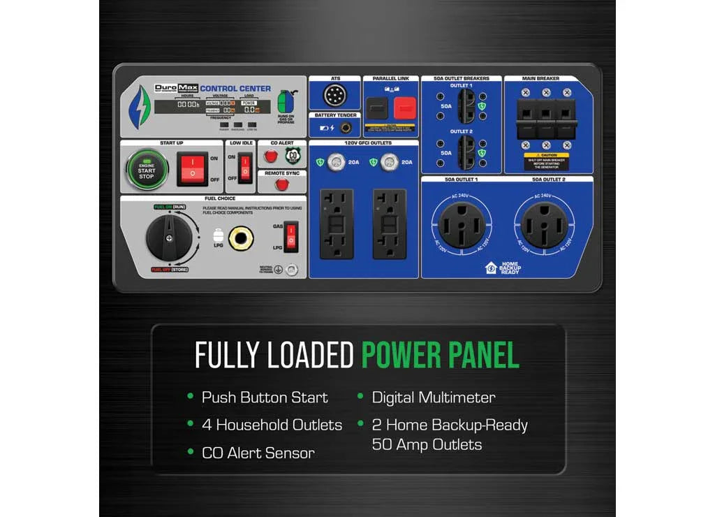 DuroMax XP16000iH 16,000 Watt Dual Fuel Portable Inverter Generator - Quiet, Low THD