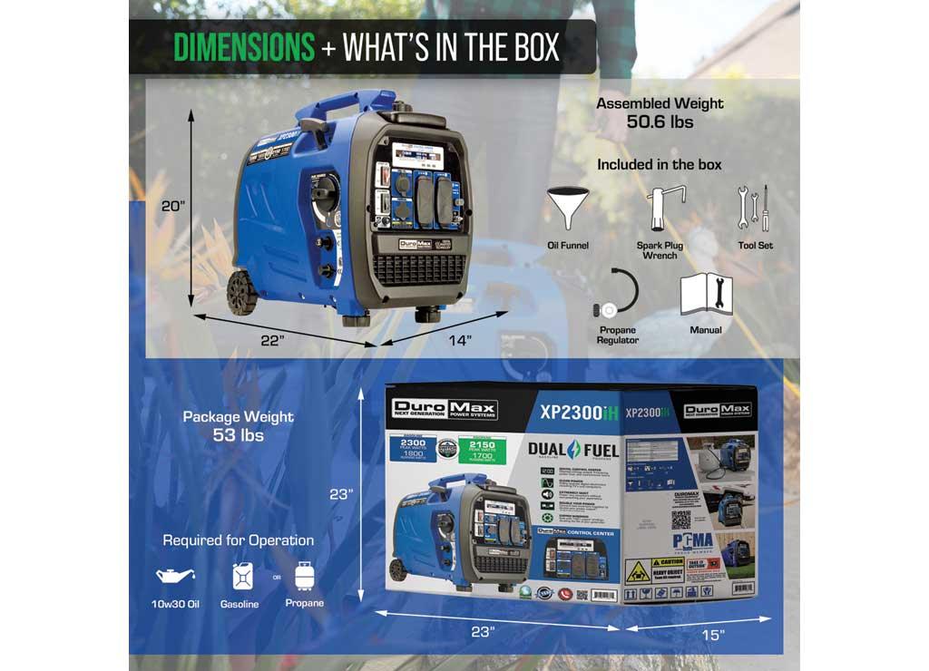 DuroMax Dual Fuel Digital Inverter Generator with CO Alert, 2300 Surge Watts, 1800 Rated Watts, Model# XP2300iH