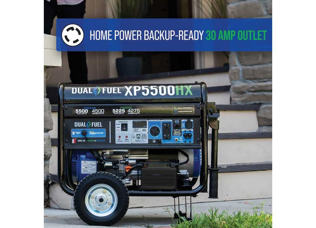 DuroMax Dual Fuel Generator with CO Alert, 5500 Surge Watts, 4500 Rated Watts, Electric Start, Model# XP5500HX