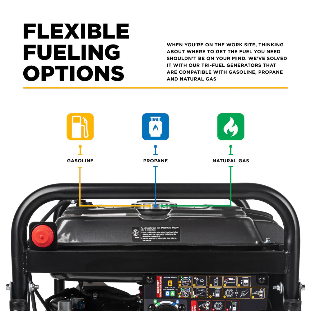 BE 9000W/12500W Generator Tri-Fuel Gas Propane Natural Gas Electric Start CO Detect 120/240V