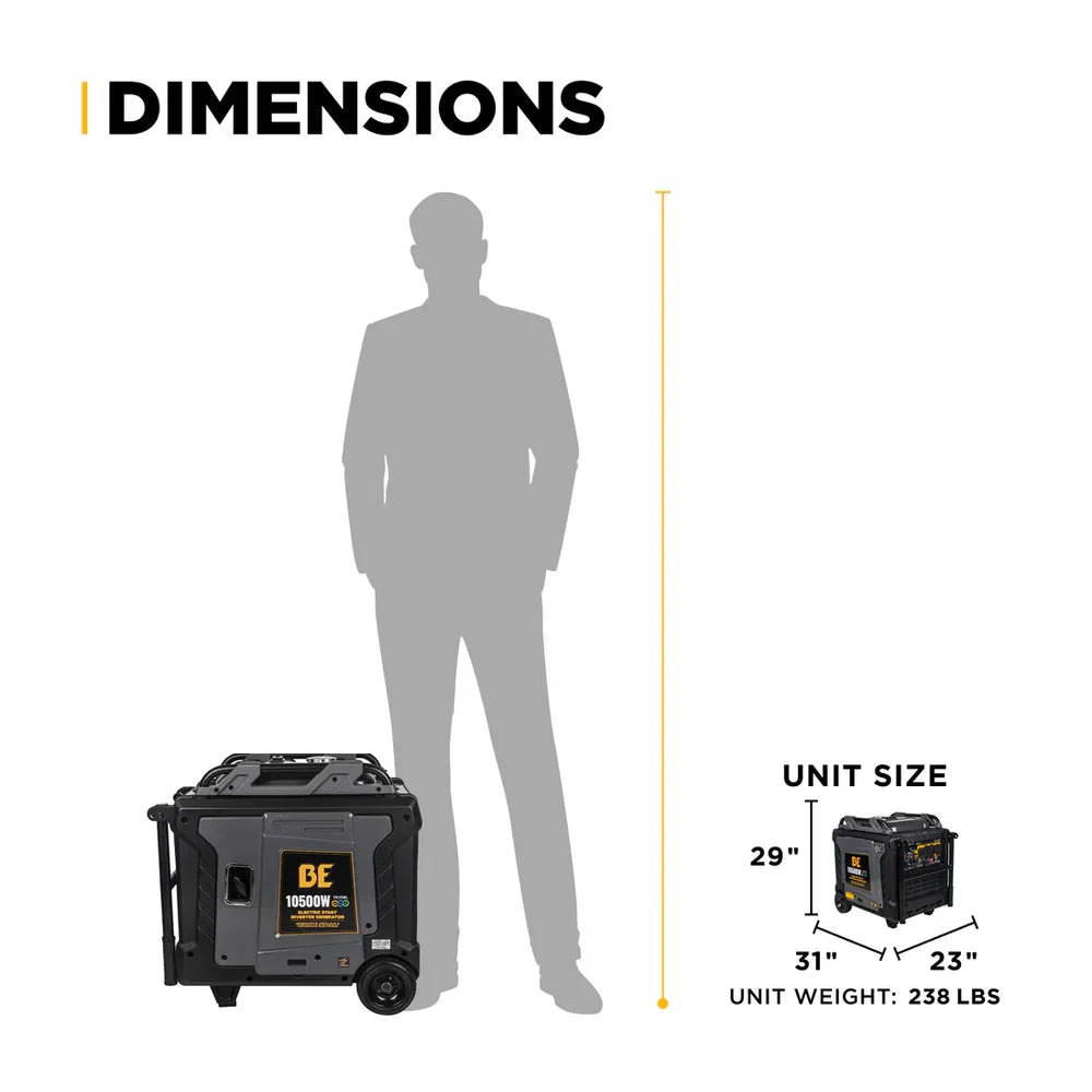 BE 8500W/10500W Inverter Generator Tri-Fuel Gas Liquid Propane Natural Gas Low THD Powerease Engine Electric Start