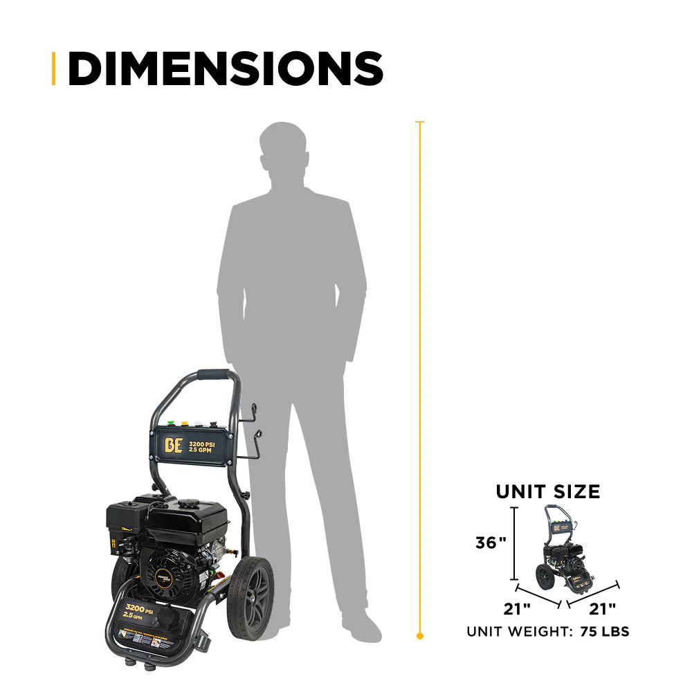 BE Power 3,200 PSI 2.5 GPM Cold Water Gas Pressure Washer - BE327PX - Pressure Washers