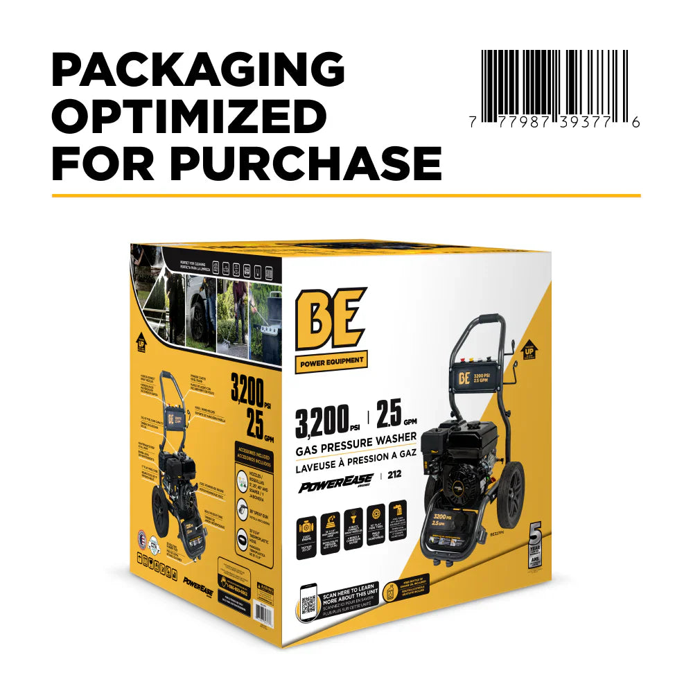 BE Power 3,200 PSI 2.5 GPM Cold Water Gas Pressure Washer - BE327PX - Pressure Washers
