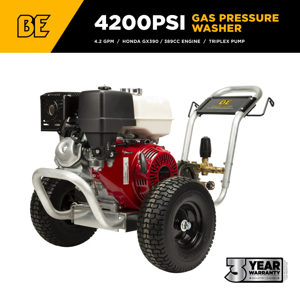 BE Power 4,200 PSI 4.2 GPM Cold Water Gas Pressure Washer Belt Drive System - Pressure Washers