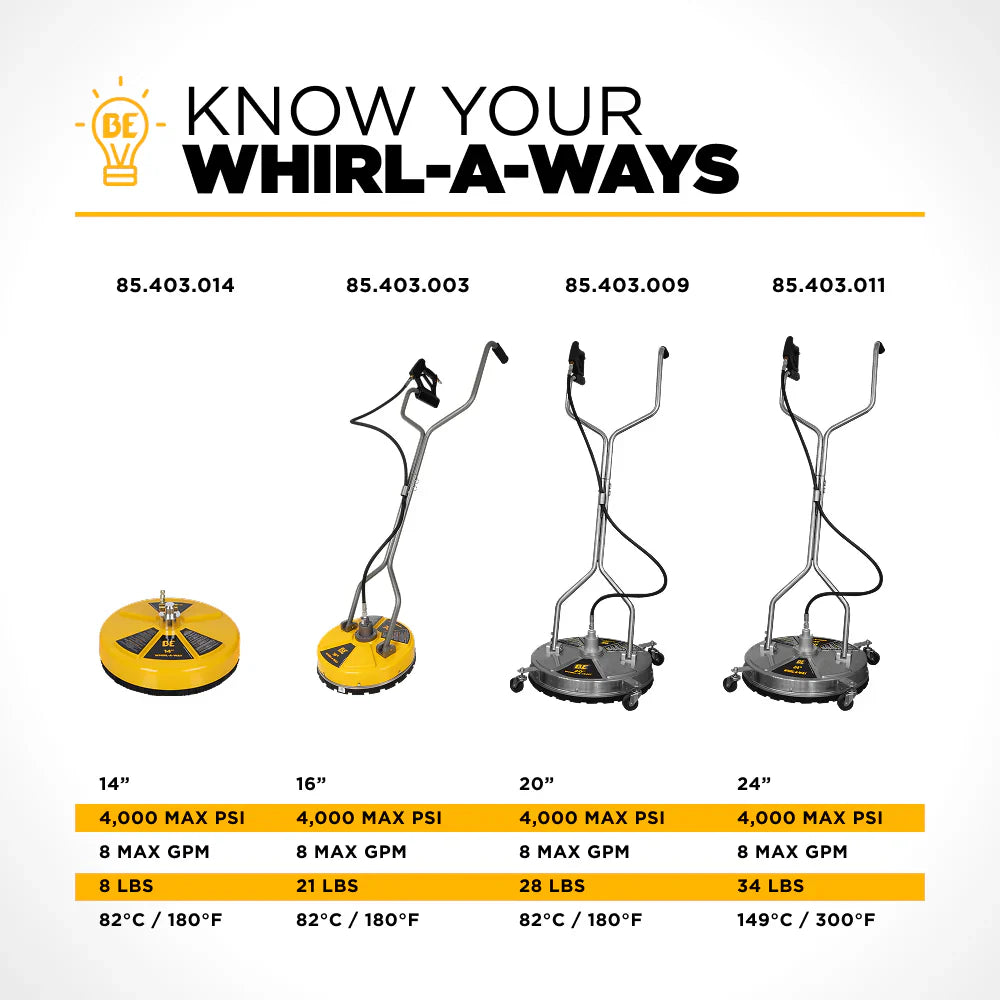 BE Power Equipment Whirl-A-Way 14’’ Surface Cleaner (4000 PSI 180°F) - Pressure Washers