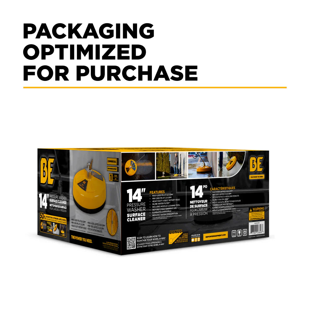 BE Power Equipment Whirl-A-Way 14’’ Surface Cleaner (4000 PSI 180°F) - Pressure Washers