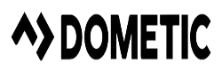 Black ’dometic’ logo with stylized arrow symbols on either side.