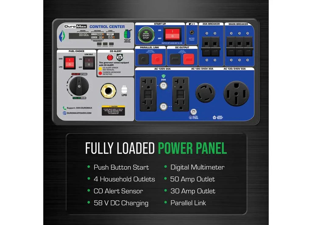 DuroMax, 11000 Dual Fuel Digital Inverter, Surge Watts 11000 Rated Watts 9000 Voltage 120/240 Model# XP11000iH