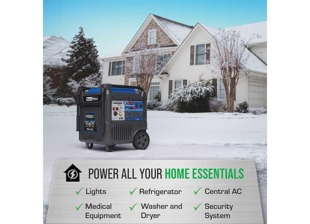 DuroMax, 9500 Dual Fuel Digital Inverter, Surge Watts 9500 Rated Watts 7600 Voltage 120/240 Model# XP9500iH