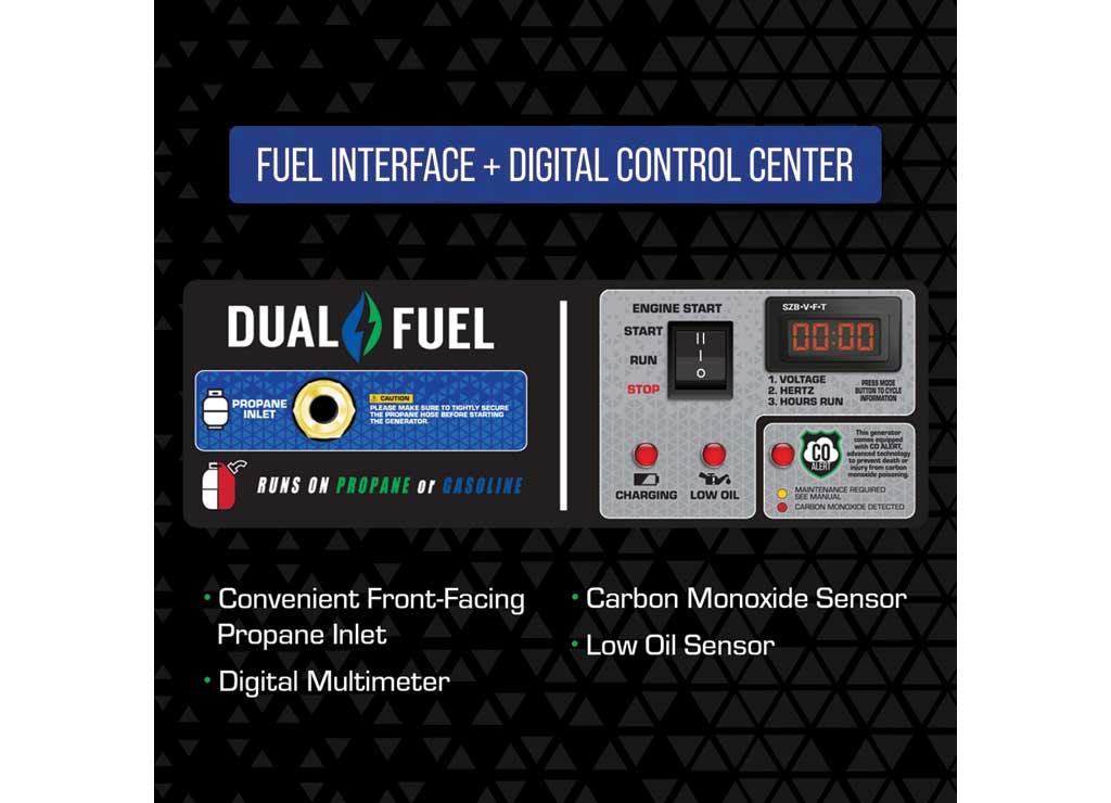 DuroMax Dual Fuel Generator with CO Alert, 5500 Surge Watts, 4500 Rated Watts, Electric Start, Model# XP5500HX