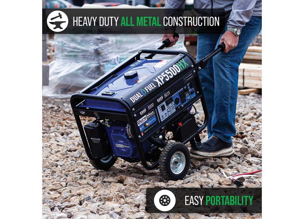 DuroMax Dual Fuel Generator with CO Alert, 5500 Surge Watts, 4500 Rated Watts, Electric Start, Model# XP5500HX