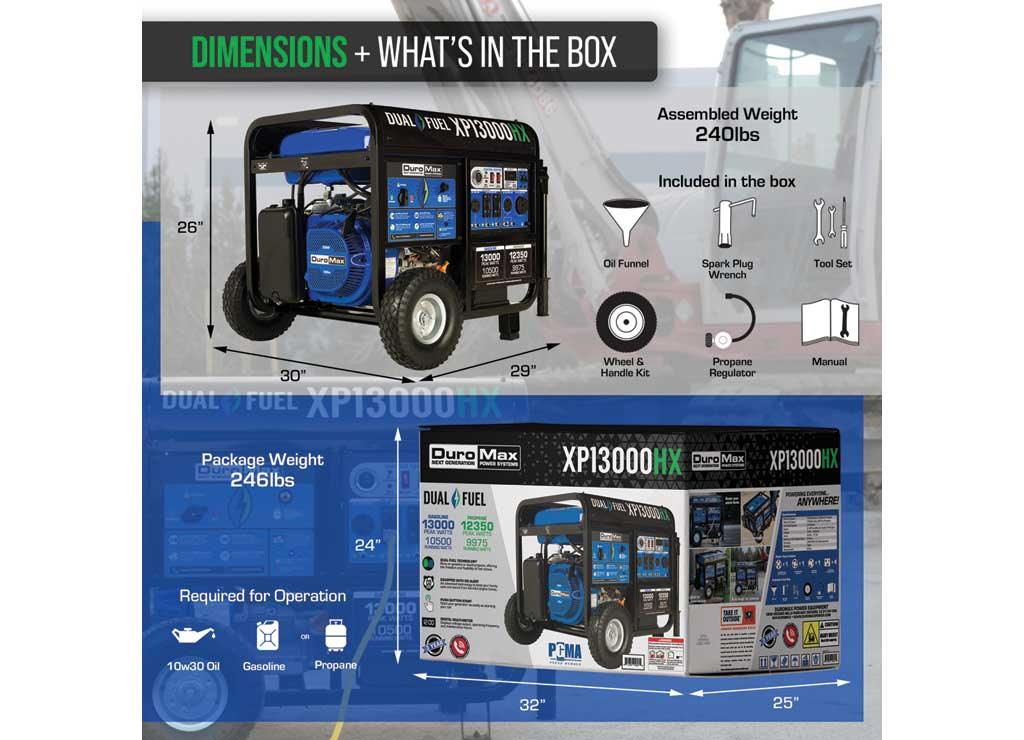 DuroMax Portable Dual Fuel Generator, 13,000 Surge Watts, 10,500 Rated Watts, Electric Start, Model# XP13000HX