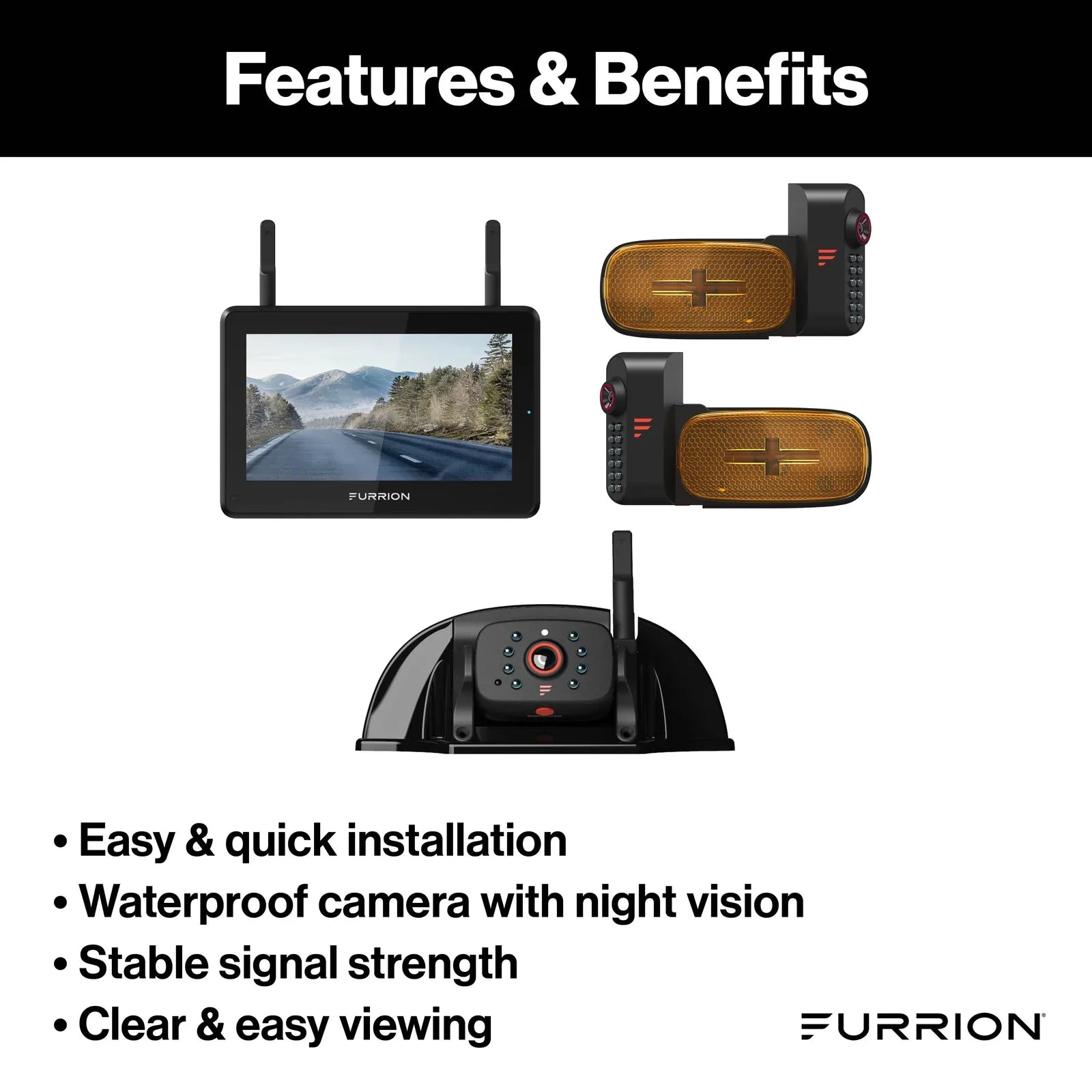 Furrion Vision RV Backup Camera System 5’’ Monitor Side Cameras Rear Sharkfin Camera - Exterior Truck Parts